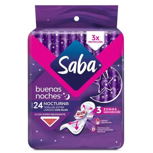[7501019006692] Toallas Femeninas Saba Buenas Noches con Alas 24 piezas 
