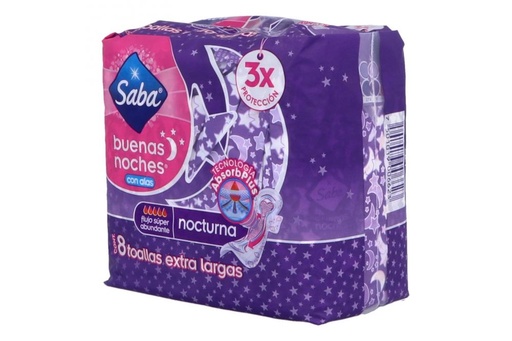 [7501019006623] Toallas Femeninas Saba Buenas Noches con Alas 8 piezas 