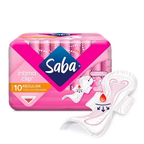 [7501019006074] Toallas Femeninas Saba Íntima Clip Regular con Alas 10 piezas 
