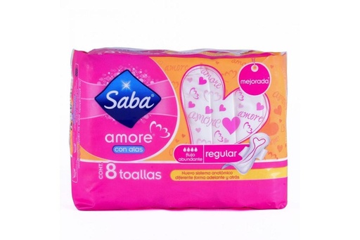 [7501019031137] Toallas Femeninas Saba Amore Regular con Alas 8 piezas 