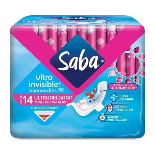 [7501019006388] Toallas Femeninas Saba Ultra Invisible Buenos Días Ultradelgada con Alas 14 piezas 