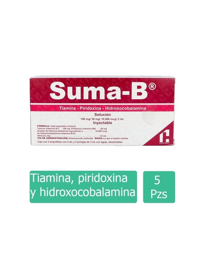 [7501088507908] Suma-B Solución Inyectable 5 Ampolletas 2 Ml y 5 Jeringas 3 Ml 