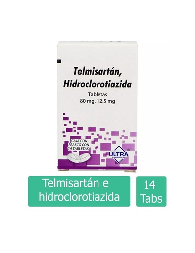 [7502216803244] Telmisartán/Hidroclorotiazida 80/12.5 Mg 14 Tabletas Genérico Ultra Lab 
