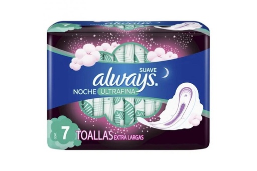 [7506309893471] Toallas Sanitarias Always Utra Fina Noche Con Alas 7 Piezas 