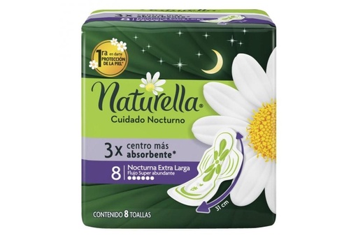 [7506339394719] Toallas Sanitarias Naturella Nocturna Extra Larga 8 Piezas 