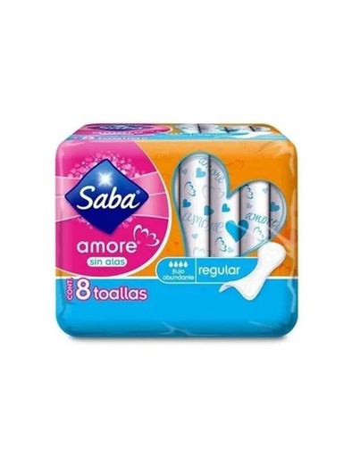 [7501019031144] Toallas Femeninas Saba Amore Regular sin Alas 8 piezas 