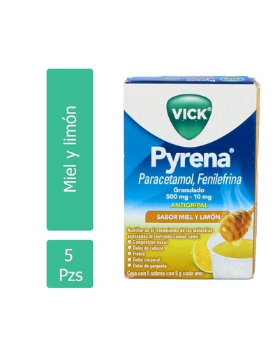 [7590002037843] Vick Pyrena Antigripal Miel-Limón 5 Sobres de 5 G 