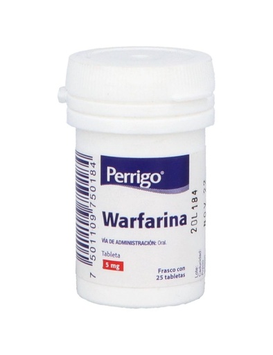 [7501109750184] Warfarina 5 Mg Frasco 25 Tabletas Genérico Perrigo 