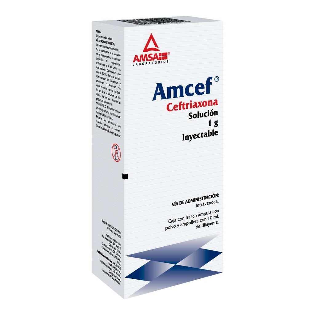 Amcef Ceftriaxona 1 G Solución Inyectable Frasco Ámpula 10 Ml Genérico ...