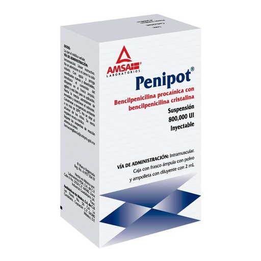 [7501349011175] Penipot Bencilpenicilina 800000 UI Suspensión Inyectable 2 Ml Genérico Amsa 