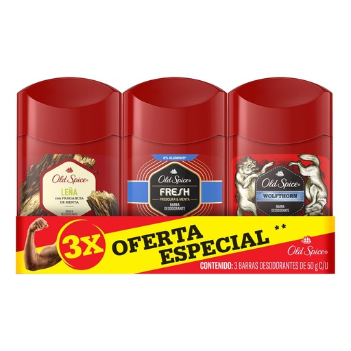 [7500435144414] Desodorante Old Spice Fresh + Leña + Wolf Stick 50 G 