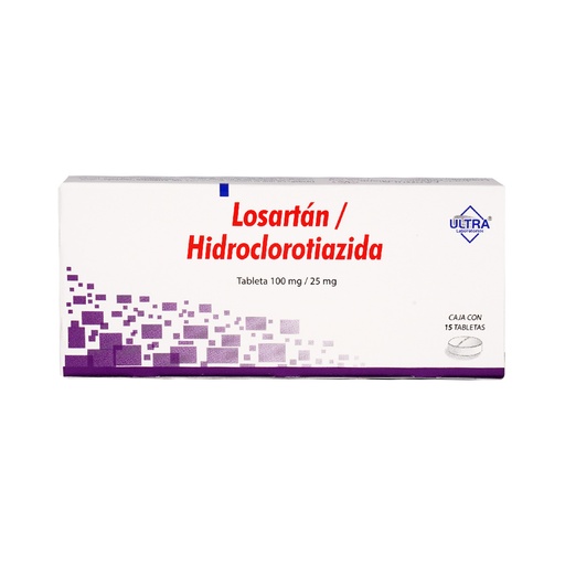[7502216796119] Losartán/Hidroclorotiazida 100/25 Mg 15 Tabletas Genérico Ultra Lab 