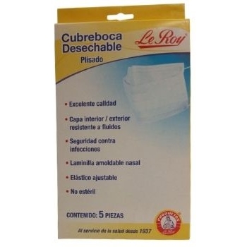 [729513101669] Cubrebocas Desechable Le Roy Plisado 5 Piezas 