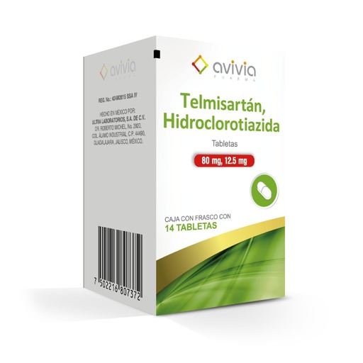 [7502216807372] Telmisartán/Hidroclorotiazida 80/12.5 Mg 14 Tabletas Genérico Avivia 