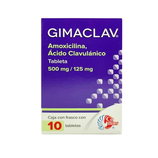 [780083149178] Gimaclav Amoxicilina/Ácido Clavulánico 500/125 Mg 10 Tabletas Genérico Collins
