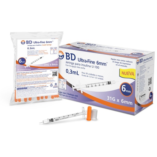 [382903267859] Jeringa Desechable Ultra Fine 0.3 Ml 31 G X 6 Mm 30 Piezas 