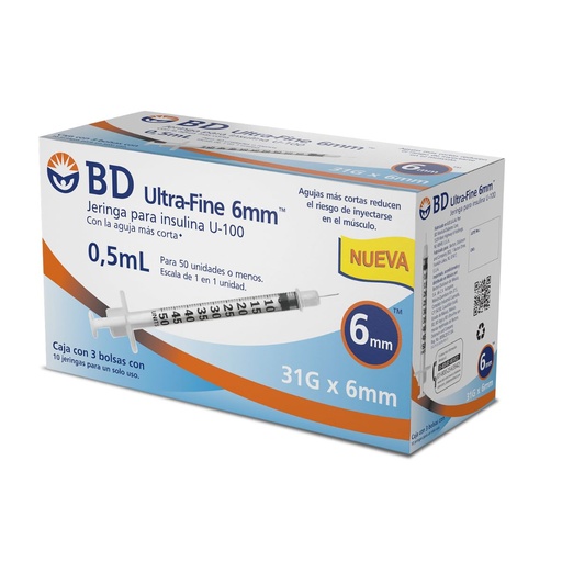 [382903267866] Jeringa Desechable Ultra Fine 0.5 Ml 31 G X 6 Mm 30 Piezas 