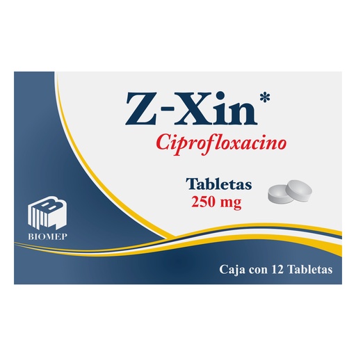 [7501573900900] Z-Xin Ciprofloxacino 250 Mg 12 Tabletas Genérico Com Biomep 