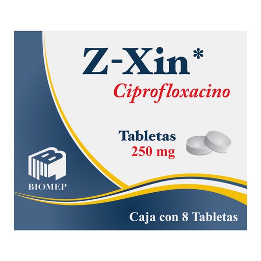 [7501573900306] Z-Xin Ciprofloxacino 250 Mg 8 Tabletas Genérico Com Biomep 