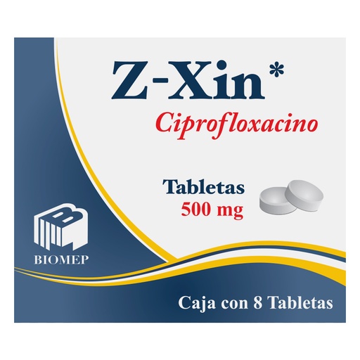 [7501573900061] Z-Xin Ciprofloxacino 500 Mg 8 Tabletas Genérico Com Biomep 