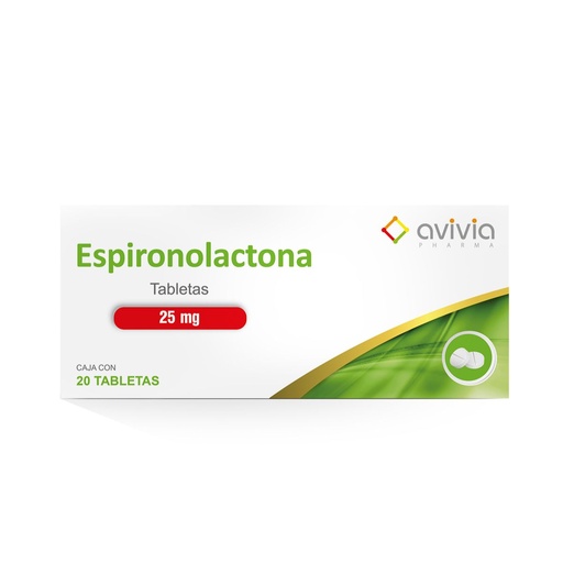 [7502216804746] Espironolactona 25 Mg 20 Tabletas Genérico Avivia 