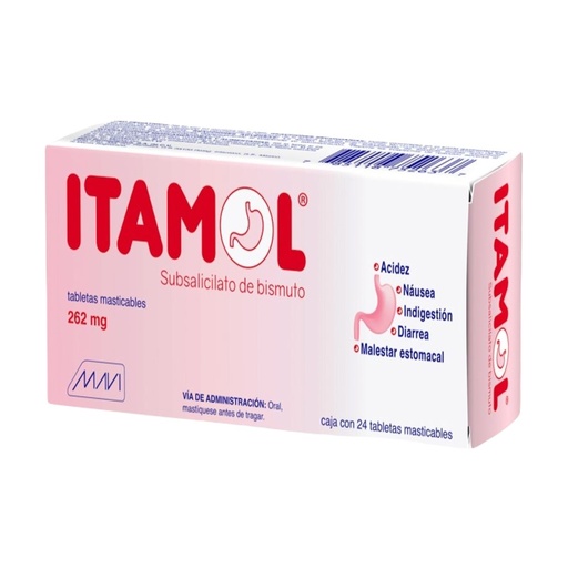 [785118752637] Itamol Subsalicilato De Bismuto 262 Mg 24 Tabletas Genérico Mavi 