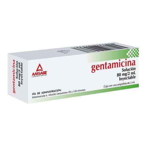 [7501349025387] Gentamicina 80 Mg Solución Inyectable 2 Ml Genérico Amsa 