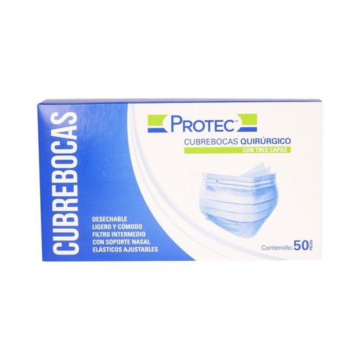 [7501048782185] Cubrebocas Desechable Protector Azul 50 Piezas 