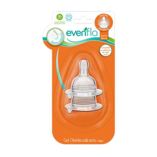 [7501027521163] Mamila Evenflo Silicón Flujo Medio 2 Piezas 