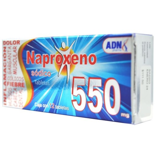 [7506449300051] Naproxeno Sódico 550 Mg 12 Tabletas Genérico Adn Pharma 