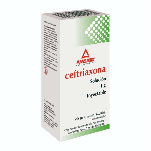 [7501349022461] Ceftriaxona IM 1 G Solución Inyectable Ampolleta Genérico Amsa 