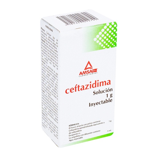 [7501349022799] Ceftazidima 1 G Solución Inyectable Frasco Ámpula 3 Ml Genérico Amsa 