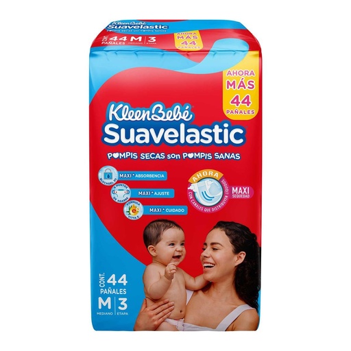 [7501943444928] Pañal Kleen Bebé Suavelastic Mediano Etapa 3 44 Piezas 