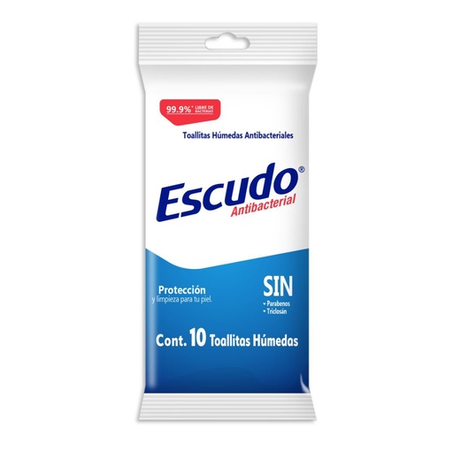 [7501943493940] Toallas Húmedas Antibacteriales Escudo Sobre 10 Piezas 