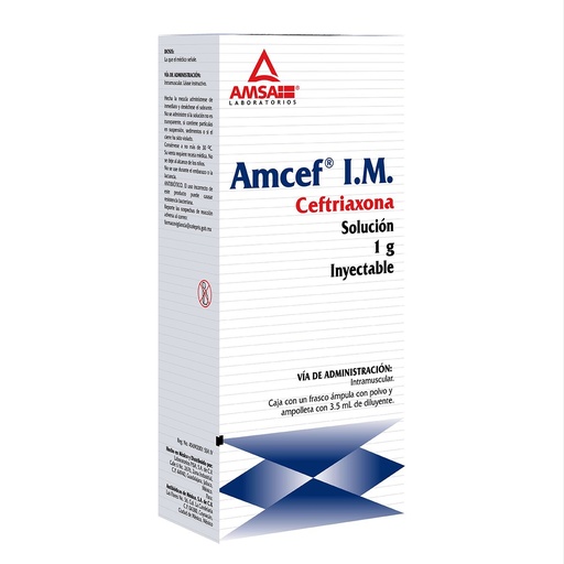 [7501349012004] Amcef Ceftriaxona IM 1 G Solución Inyectable Genérico Amsa 