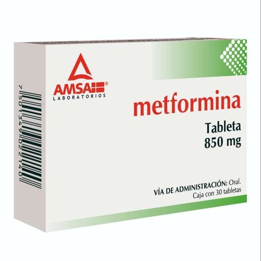[7501349022140] Metformina 850 Mg 30 Tabletas Genérico Amsa 