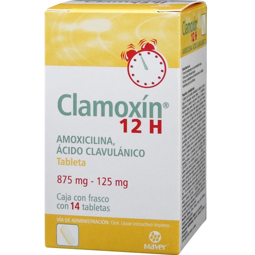 [7502009746055] Clamoxin 12 H Amoxicilina/Ácido Clavulánico 875/125 Mg 14 Tabletas Genérico Maver 