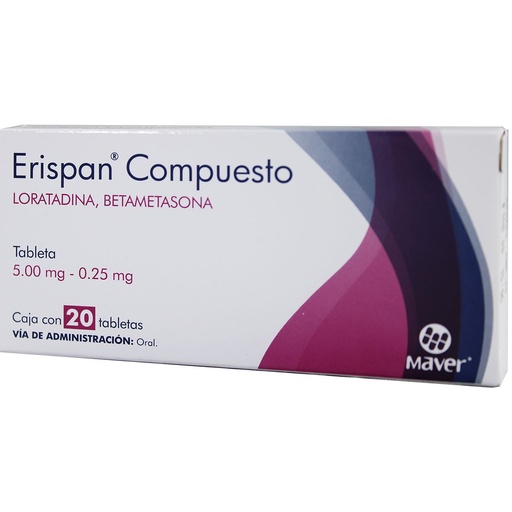 [7502009746246] Erispan Compuesto Loratadina/Betametasona 5/0.25 Mg 20 Tabletas Genérico Maver 