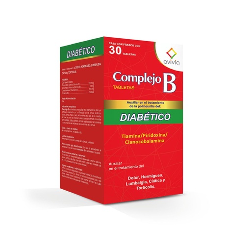 [7502216803640] Complejo B Diabético 30 Tabletas Genérico Avivia 