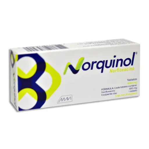 [785120755497] Norquinol Norfloxacino 400 Mg 20 Tabletas Genérico Mavi 