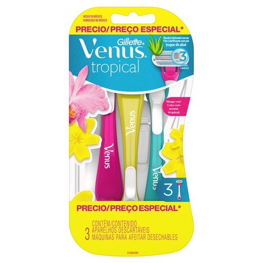 [7500435105699] Máquina Gillette Venus Tropical Precio Especial 3 Piezas 