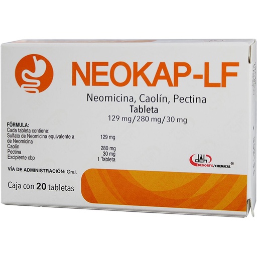[7501825300519] Neokap-Lf Neomicina/Caolín/Pectina 129/280/30 Mg 20 Tabletas Genérico Degorts 