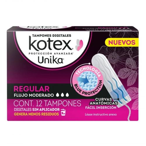 [7506425625536] Tampones Kotex Unika Regular Flujo Moderado 12 Tapones 