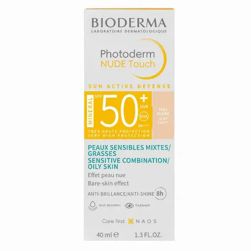 [3701129803455] Bloqueador Photoderm Bioderma Nude Touch Tono Muy Claro SPF50+ 40 Ml