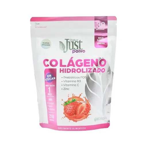 [7501821800051] Colágeno Hidrolizado En Polvo Just Sabor Fresa 210 G 