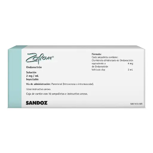 [7502216936218] Zofran Sandoz Ondansetrón Solución Inyectable 4 mg/2 ml 10 Ampolletas