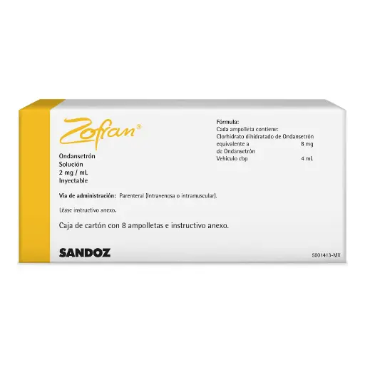 [7502216936225] Zofran Ondansetrón Solución Inyectable 8 mg/4 ml 8 Ampolletas